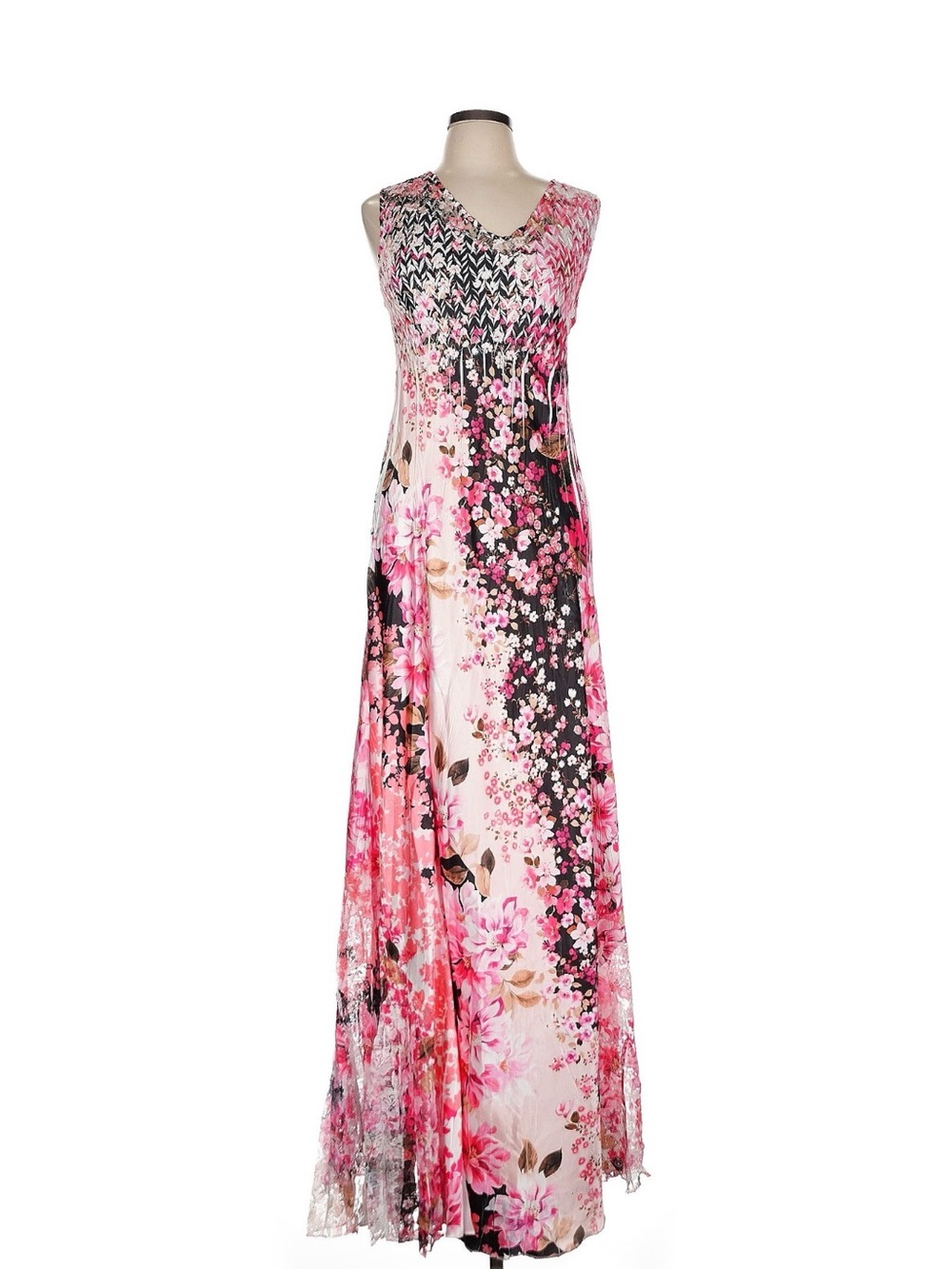 Komarov Pink dress cocktail gown formal Floral Sleeveless lace tall wedding M/L